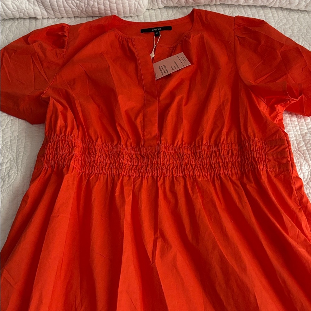 NWT Quince 100% Organic Cotton Poplin Tiered Maxi Dress Vermillion Red Size XL - Picture 12 of 15